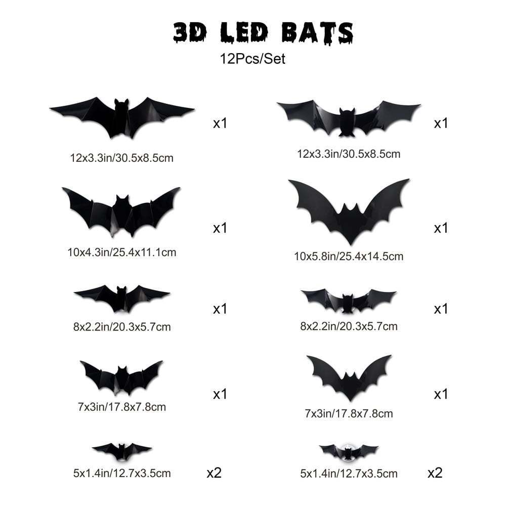 🎃👻Lighted 3D Bat Wall Decor 🦇 Spooky Halloween Party & Indoor Outdoor Home Stickers