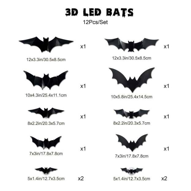 🎃👻Lighted 3D Bat Wall Decor 🦇 Spooky Halloween Party & Indoor Outdoor Home Stickers