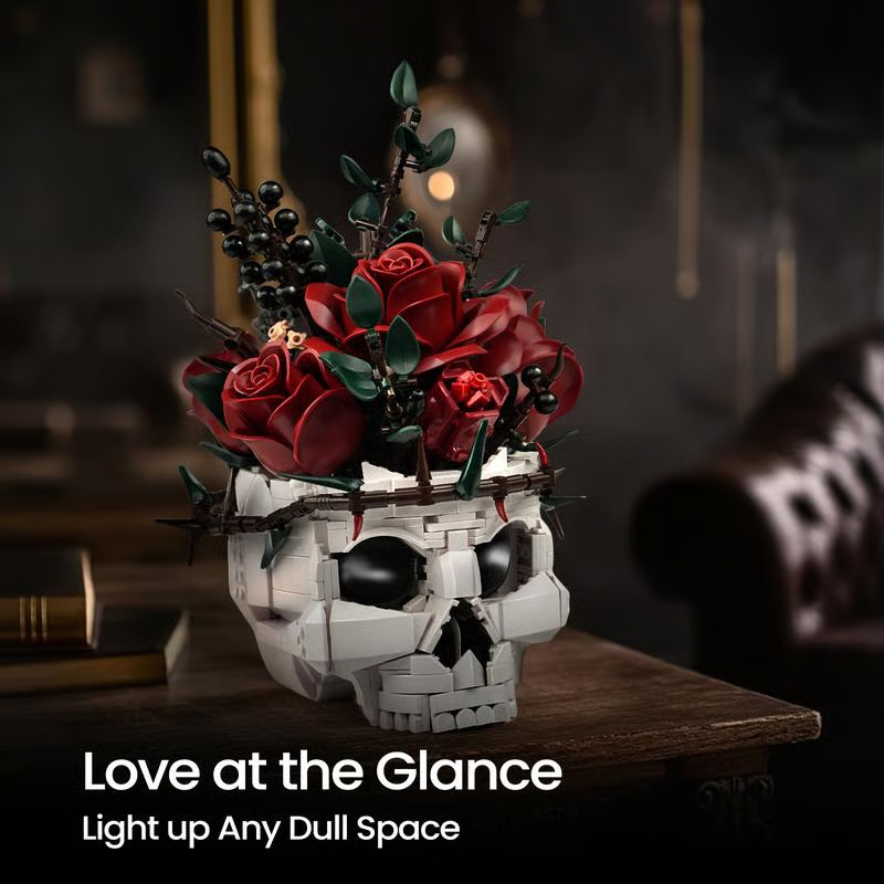 🔥Last Day 49% OFF💀🌹Gothic Skull Rose Building Set for Adults