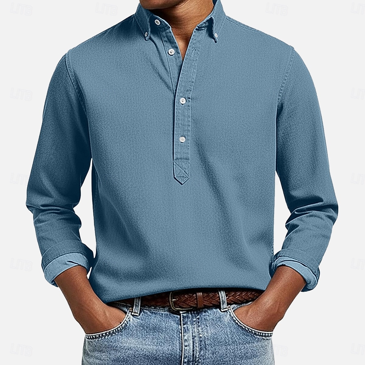 Men's Shirt Popover Shirt Button Down Shirt Casual Shirt Denim Blue Black White Navy Blue Dark Blue Long Sleeve Plain Button Down Collar Casual Outdoor Buttons Clothing Apparel Polyester Neutral 2026 - BHD 8.89 &ndash;P6