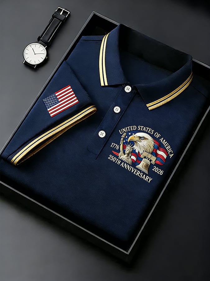 Men's Retro 250th Anniversary of the United States Independence Day Cross Print Polo Shirt