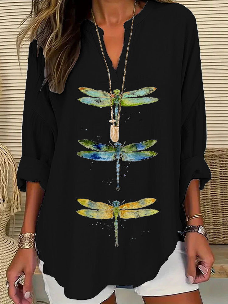 Women's Dragonfly Print Casual Shirt