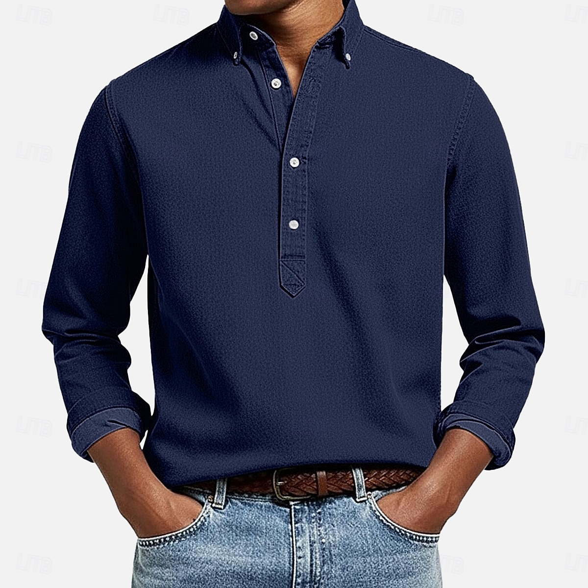 Men's Shirt Popover Shirt Button Down Shirt Casual Shirt Denim Blue Black White Navy Blue Dark Blue Long Sleeve Plain Button Down Collar Casual Outdoor Buttons Clothing Apparel Polyester Neutral 2026 - BHD 8.89 &ndash;P3