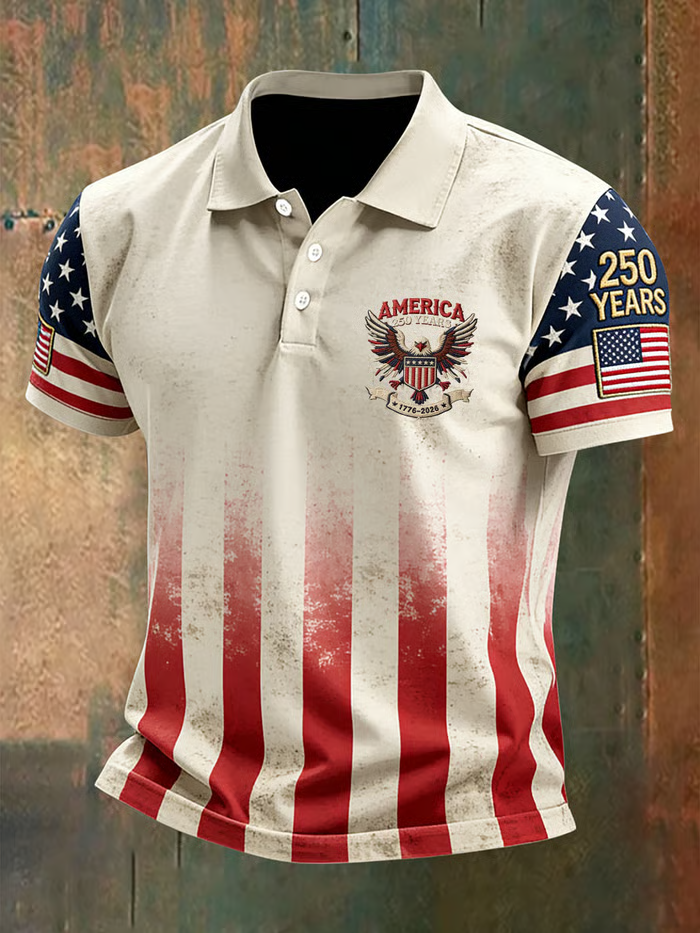 Men's Retro American 250th Anniversary Casual Short-Sleeve Polo Shirt