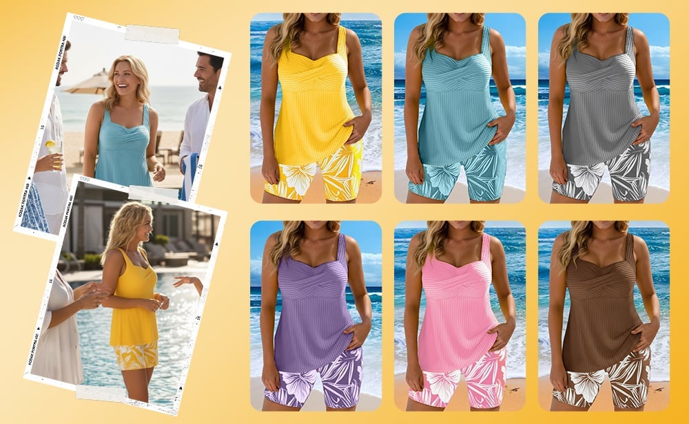 Two-Piece Body-Covering Printed Boxer Swimsuit