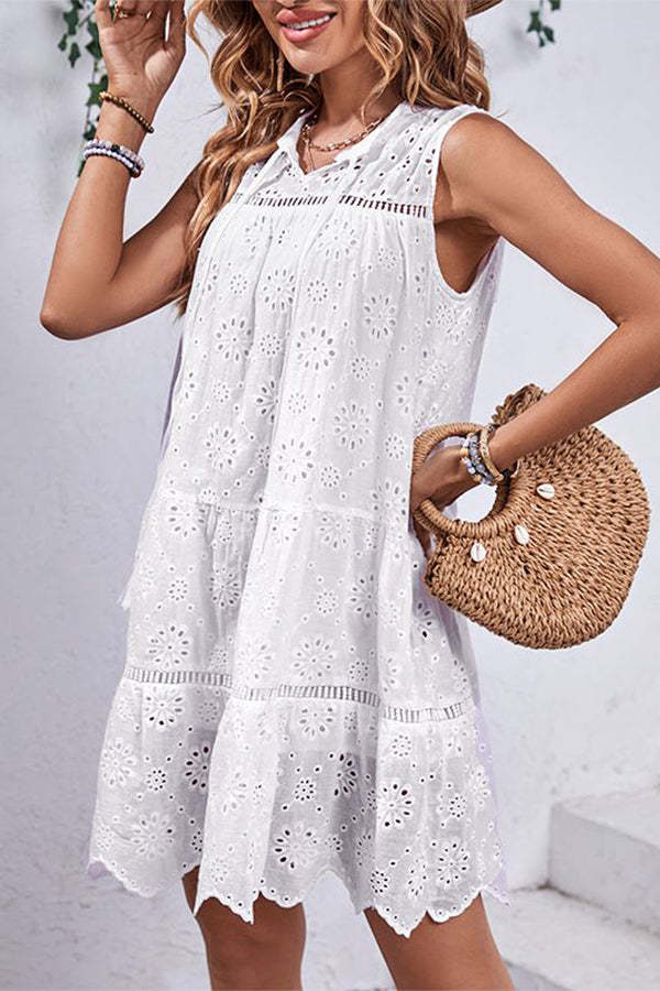 Solid Color Hollow Design Loose Style Dress