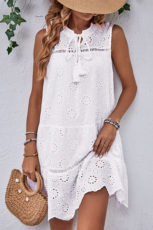 Solid Color Hollow Design Loose Style Dress