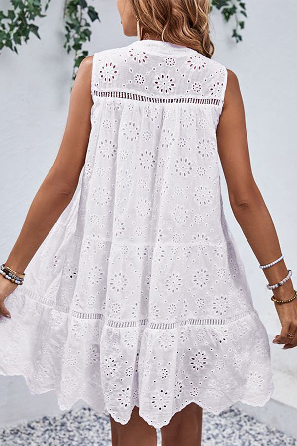 Solid Color Hollow Design Loose Style Dress