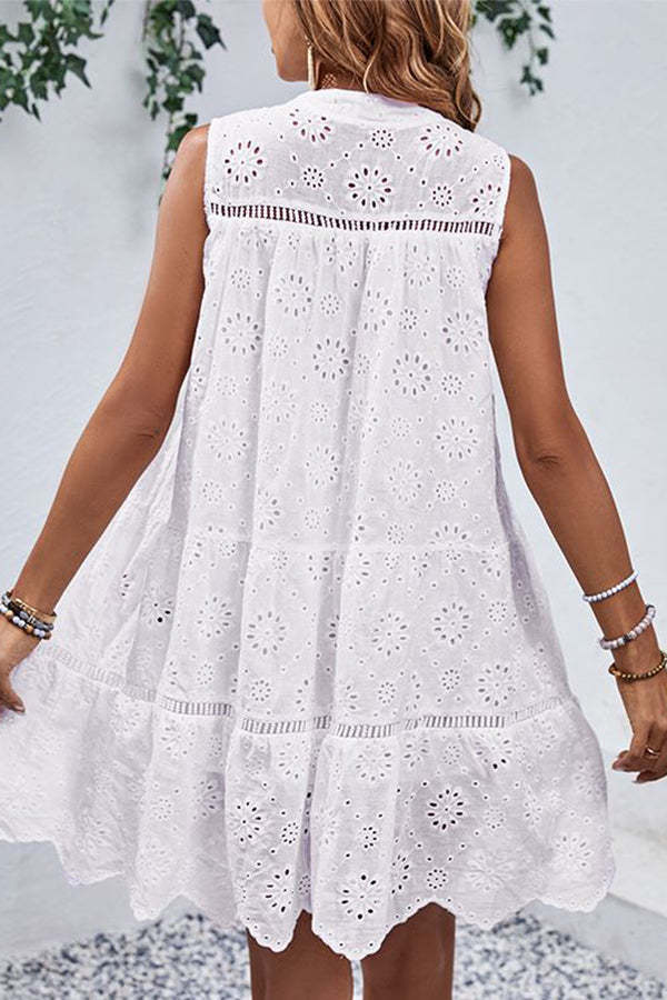 Solid Color Hollow Design Loose Style Dress