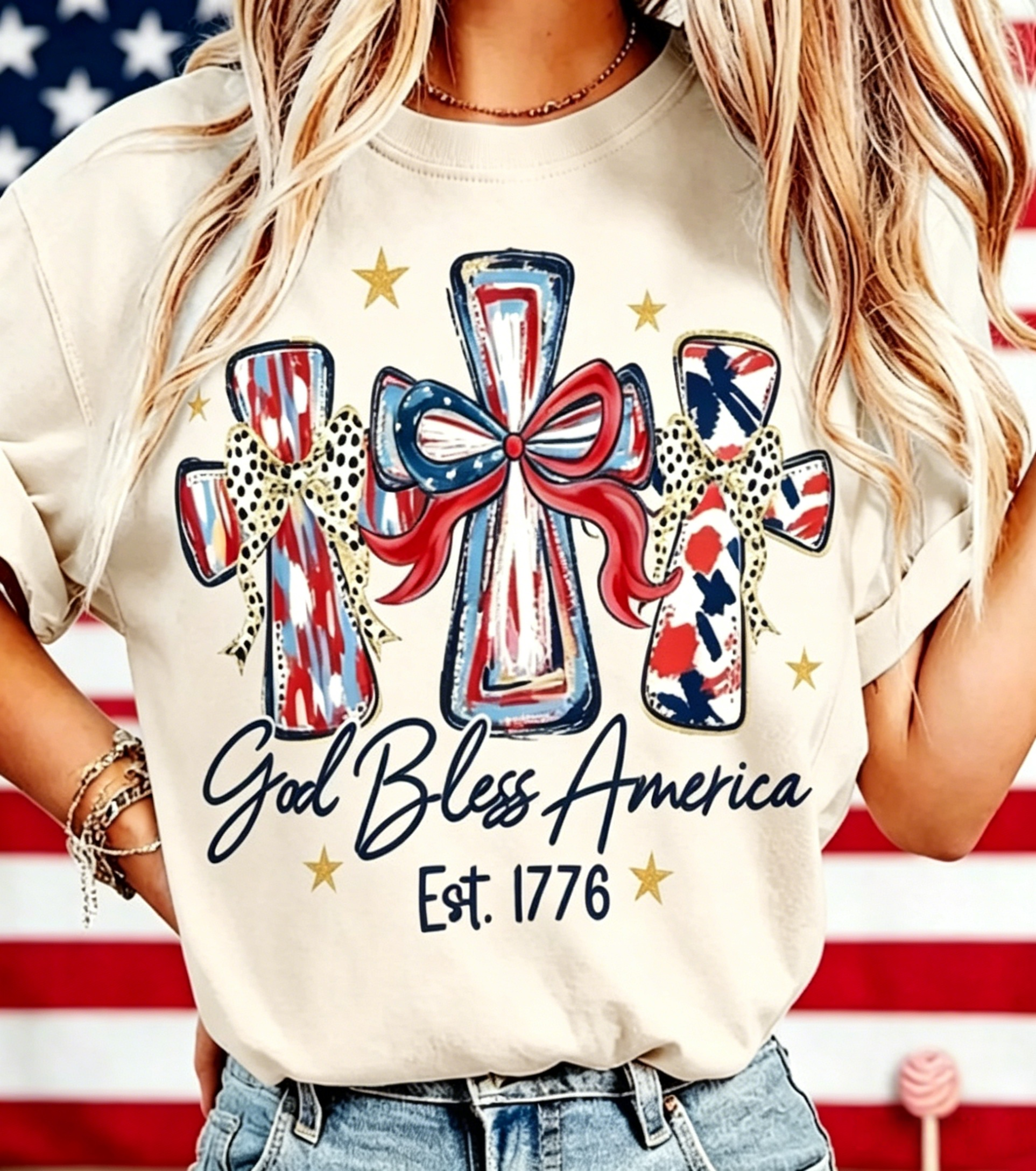 God Bless America Women's 250th Anniversary Casual Printed T-Shirt