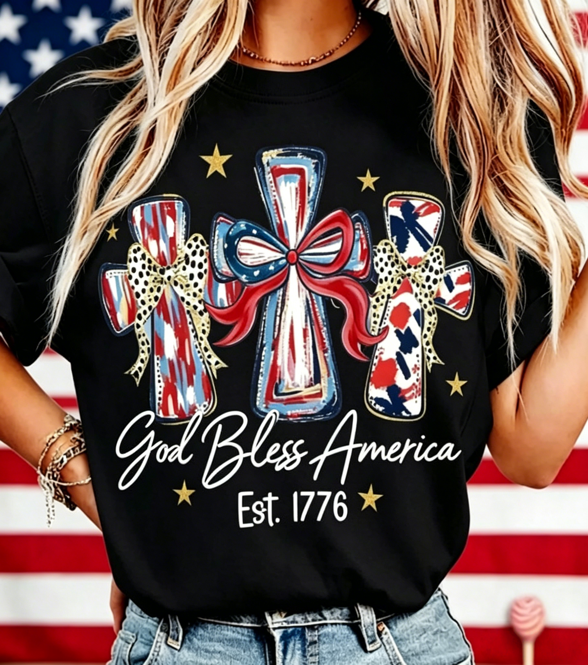 God Bless America Women's 250th Anniversary Casual Printed T-Shirt