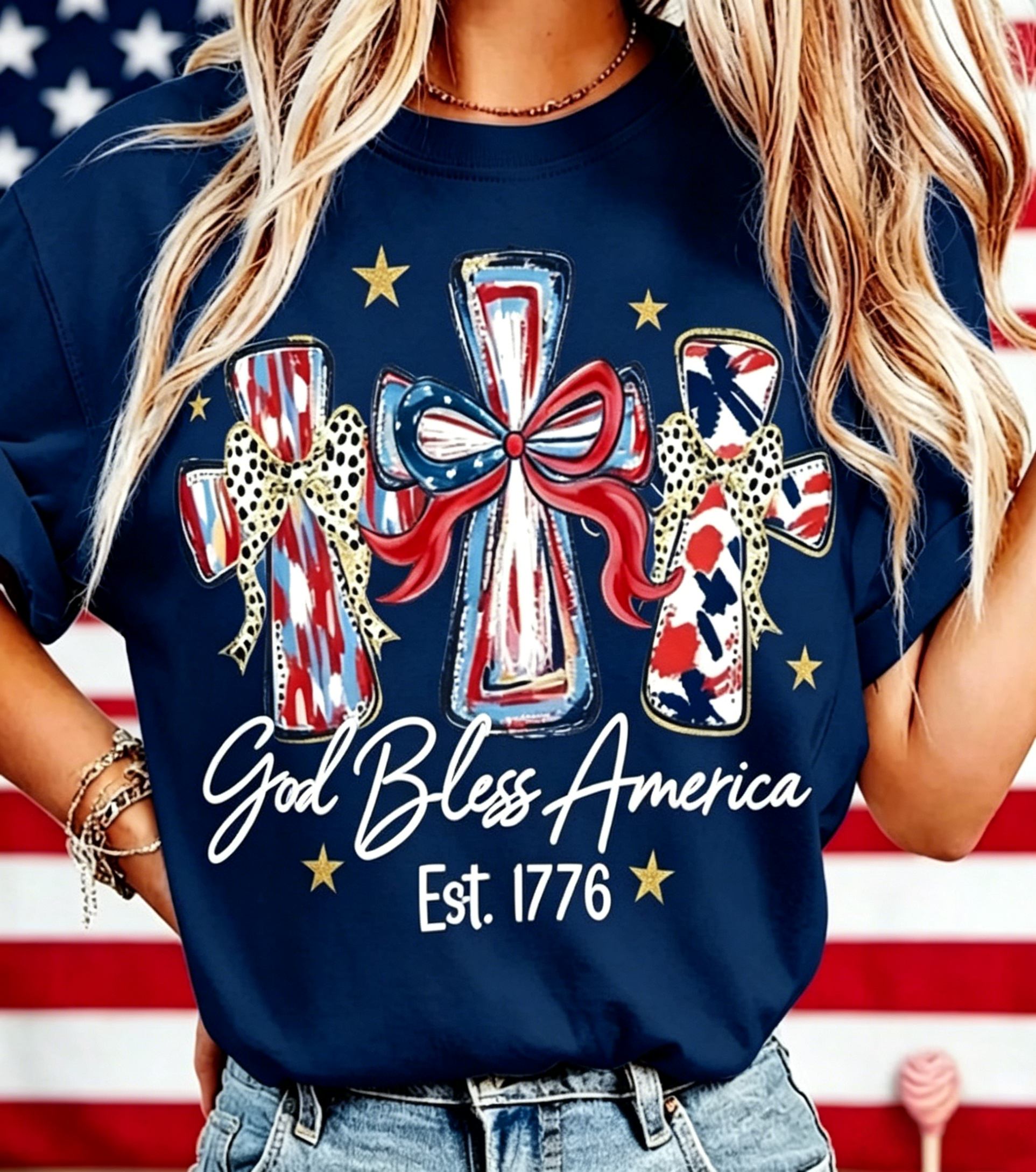 God Bless America Women's 250th Anniversary Casual Printed T-Shirt