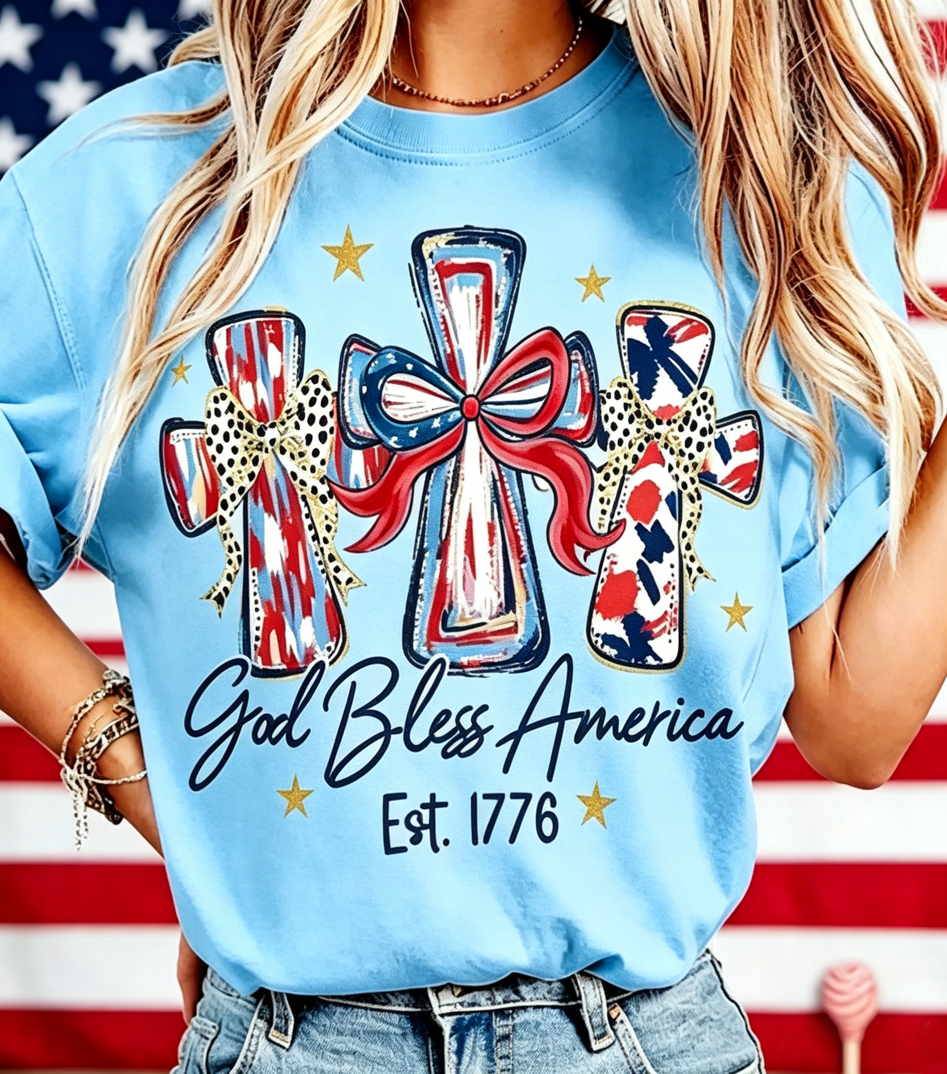 God Bless America Women's 250th Anniversary Casual Printed T-Shirt