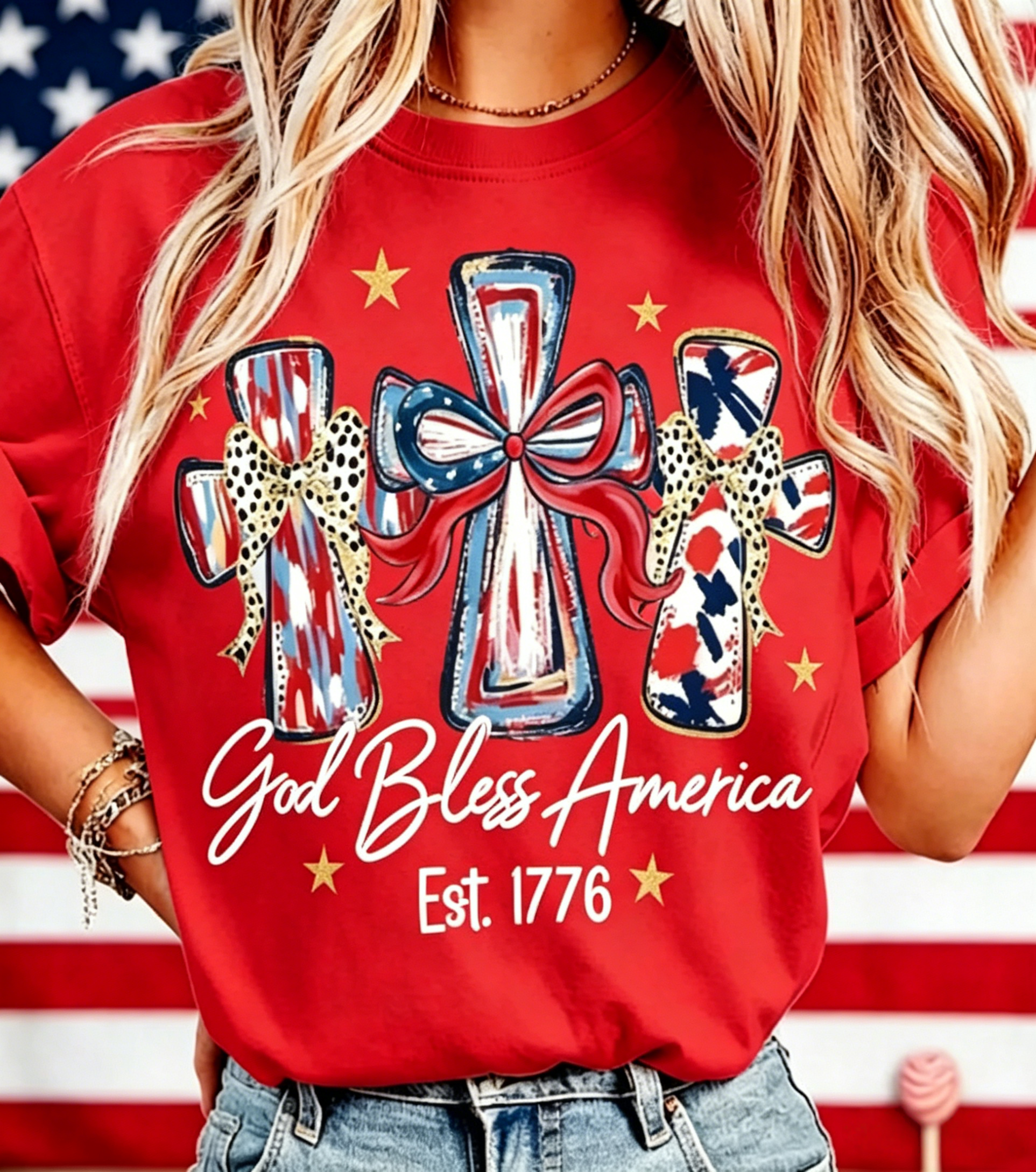 God Bless America Women's 250th Anniversary Casual Printed T-Shirt