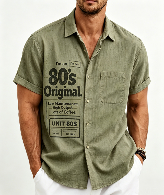 "80's Original" Vintage Men's Short Sleeve Shirt - Funny Retro Button-Down Casual Shirt