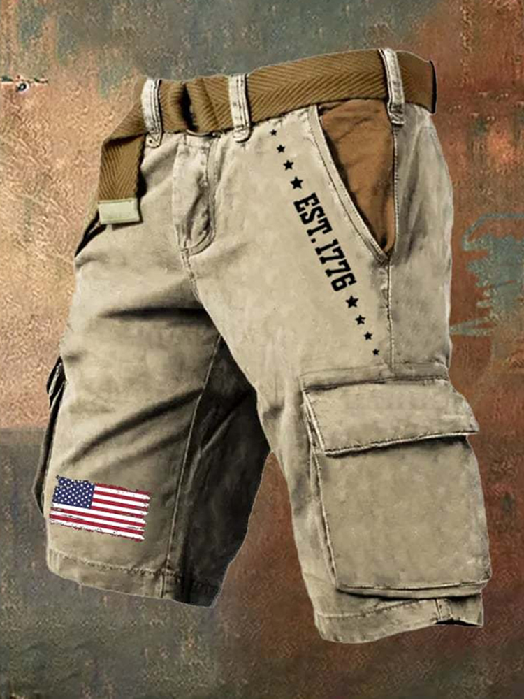 Men's Retro Usa Est 1776 Print Cargo Shorts