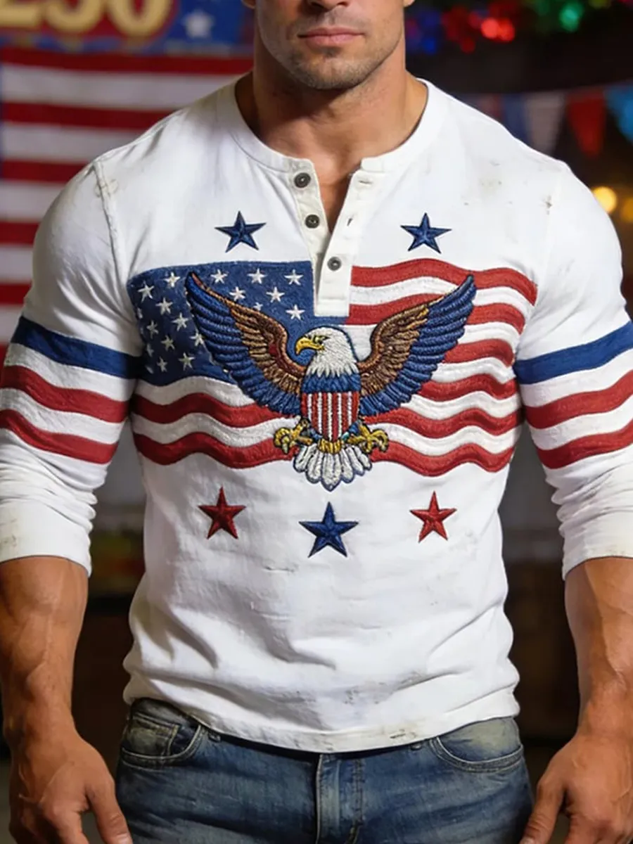 Men's American 250th Anniversary Commemorative Print Henley Shirt