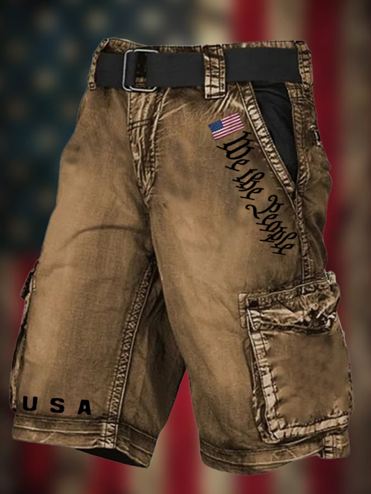 Men's Independence Day We The People Print Retro Cargo Shorts