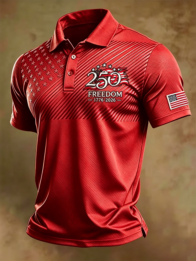 Men'S American Flag Print Casual Polo Shirt