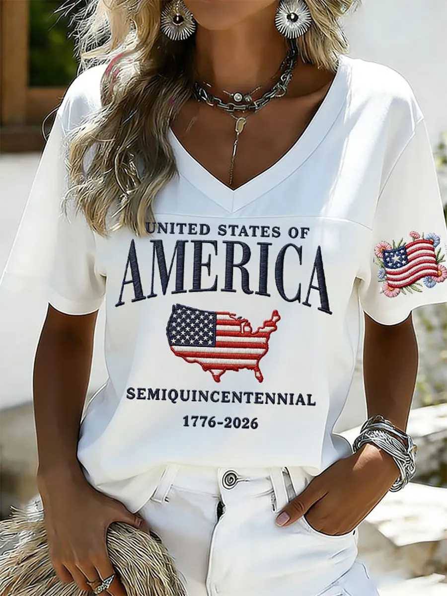 Women'S 250Th Anniversary Print V-Neck Top