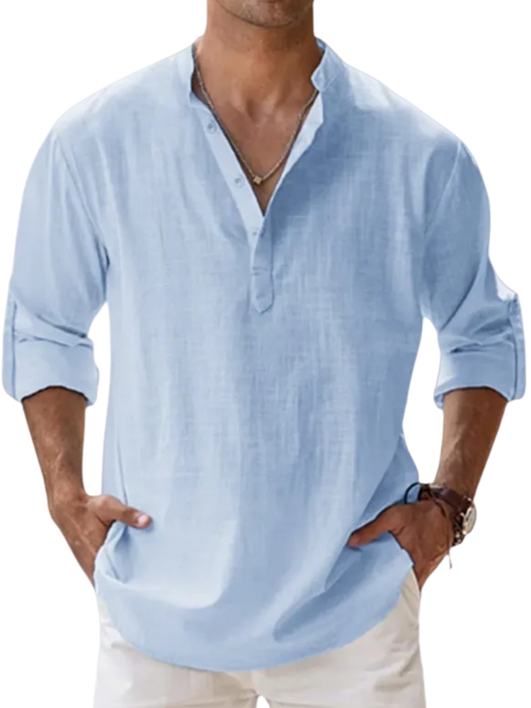 Men's Relaxed Fit Cotton Linen Henley Shirt
