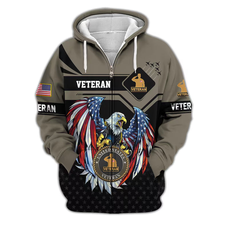 😊Premium US Veterans Zip Hoodie, Gifts For US Veterans, Veterans Day.