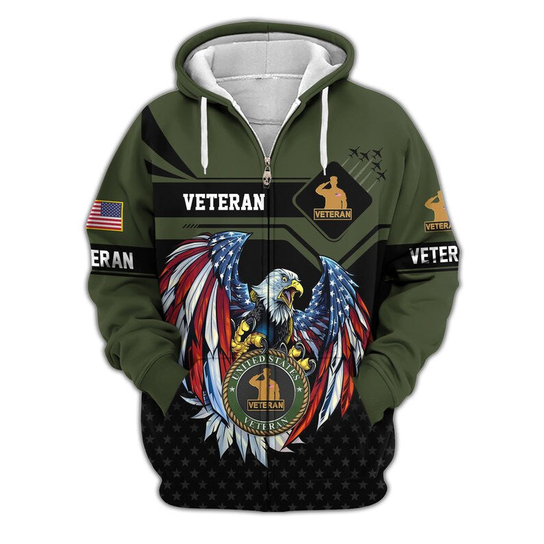 😊Premium US Veterans Zip Hoodie, Gifts For US Veterans, Veterans Day.