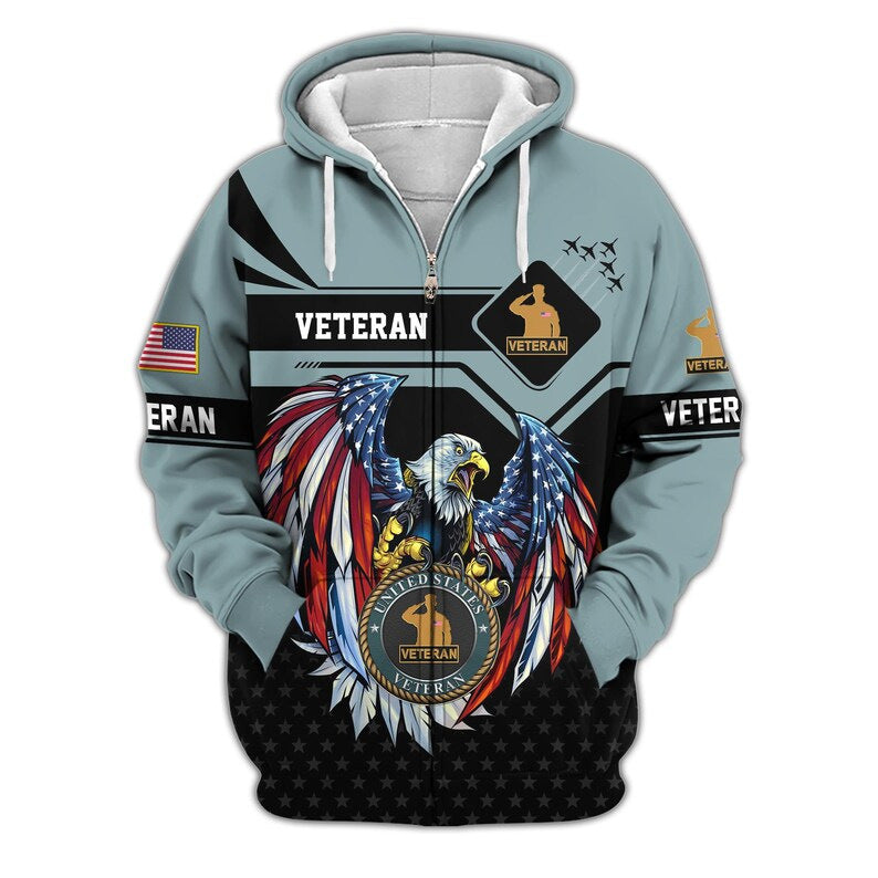 😊Premium US Veterans Zip Hoodie, Gifts For US Veterans, Veterans Day.