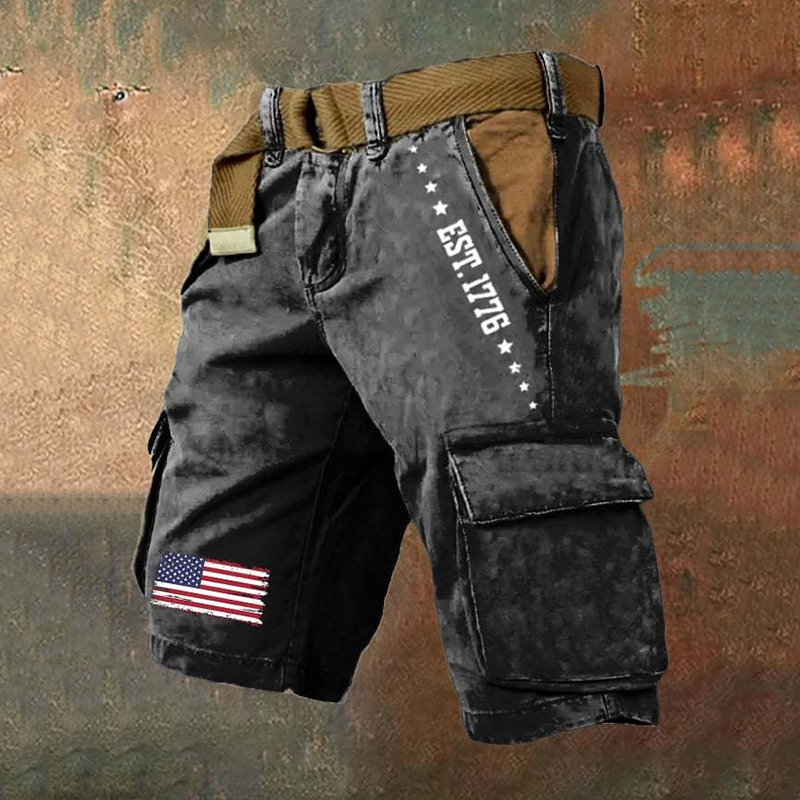 Men's Retro Usa Est 1776 Print Cargo Shorts