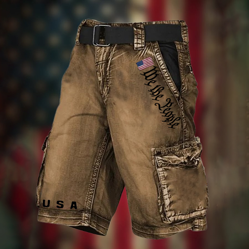 Men's Independence Day We The People Print Retro Cargo Shorts