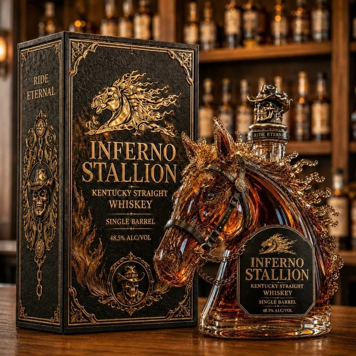Inferno Stallion Single Barrel Whiskey Bottle