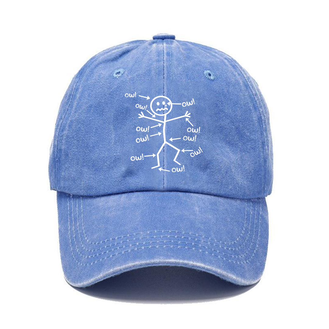 OW! Stickman Pain Meme Vintage Baseball Cap
