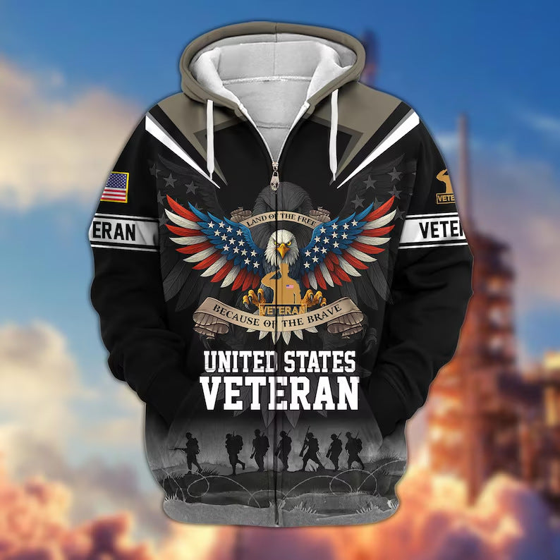 😊Premium US Veterans Zip Hoodie, Gifts For US Veterans, Veterans Day.