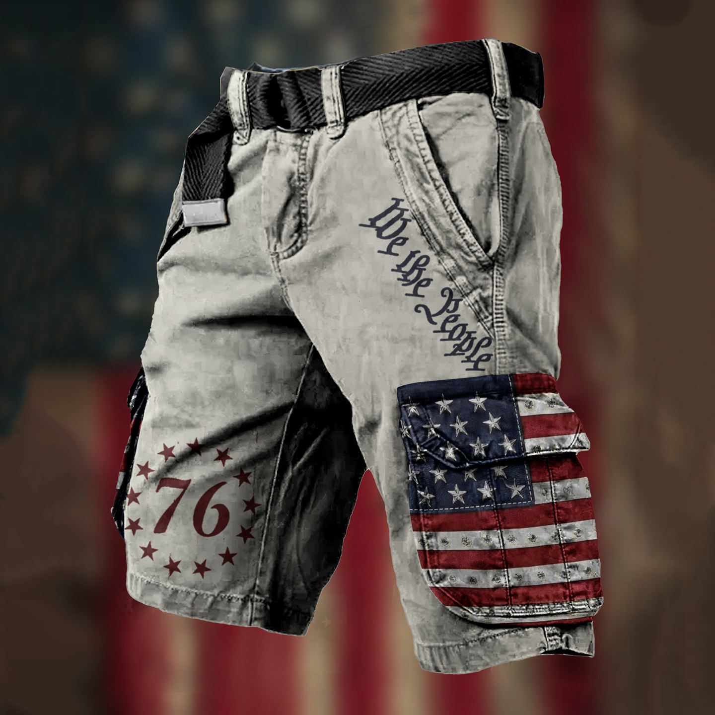 Men's Independence Day We The People Print Cargo Retro Shorts