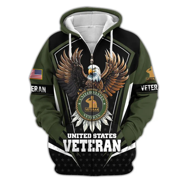 😊Premium US Veterans Zip Hoodie, Gifts For US Veterans, Veterans Day.