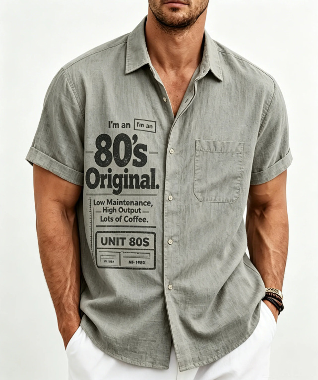 "80's Original" Vintage Men's Short Sleeve Shirt - Funny Retro Button-Down Casual Shirt