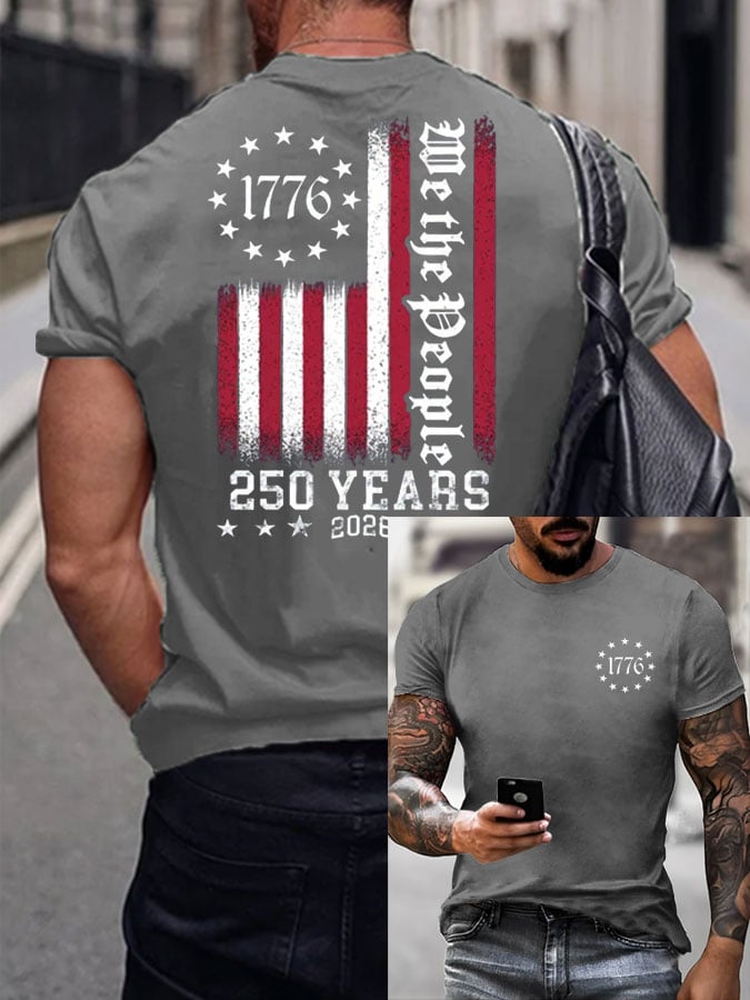 Men's Casual USA 250th Anniversary Printed Short-Sleeve T-Shirt