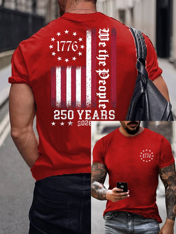 Men's Casual USA 250th Anniversary Printed Short-Sleeve T-Shirt