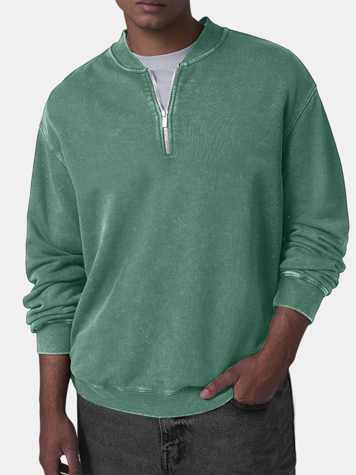 Men's Retro Casual Baseball Collar Zip Long Sleeve Top