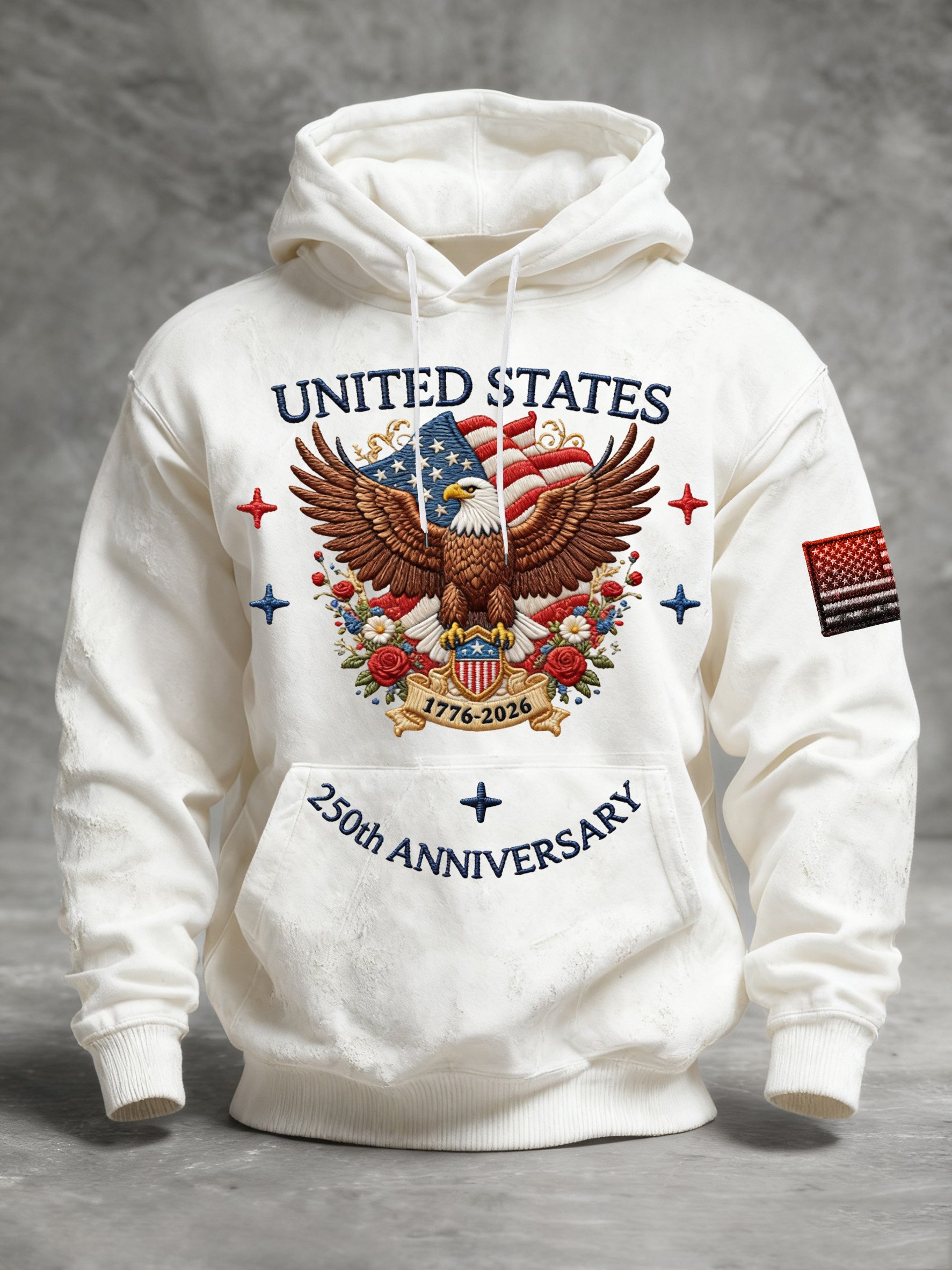 Men's Vintage American Flag Print Hooded Sweatshirt