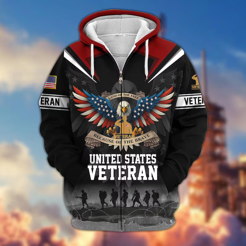 😊Premium US Veterans Zip Hoodie, Gifts For US Veterans, Veterans Day.