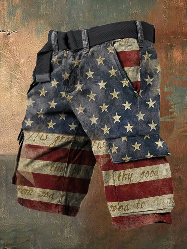 Men's American Flag Print Casual Pockets Shorts