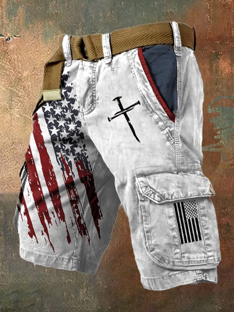Men's Independence Day Flag Print Casual Cropped Pants