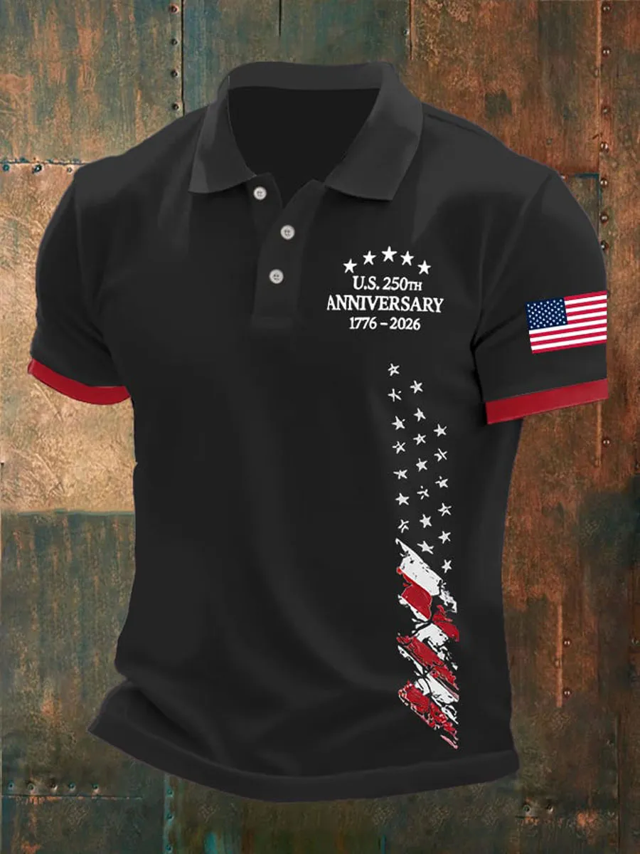 Men'S America 250Th Anniversary Print Casual Polo Shirt