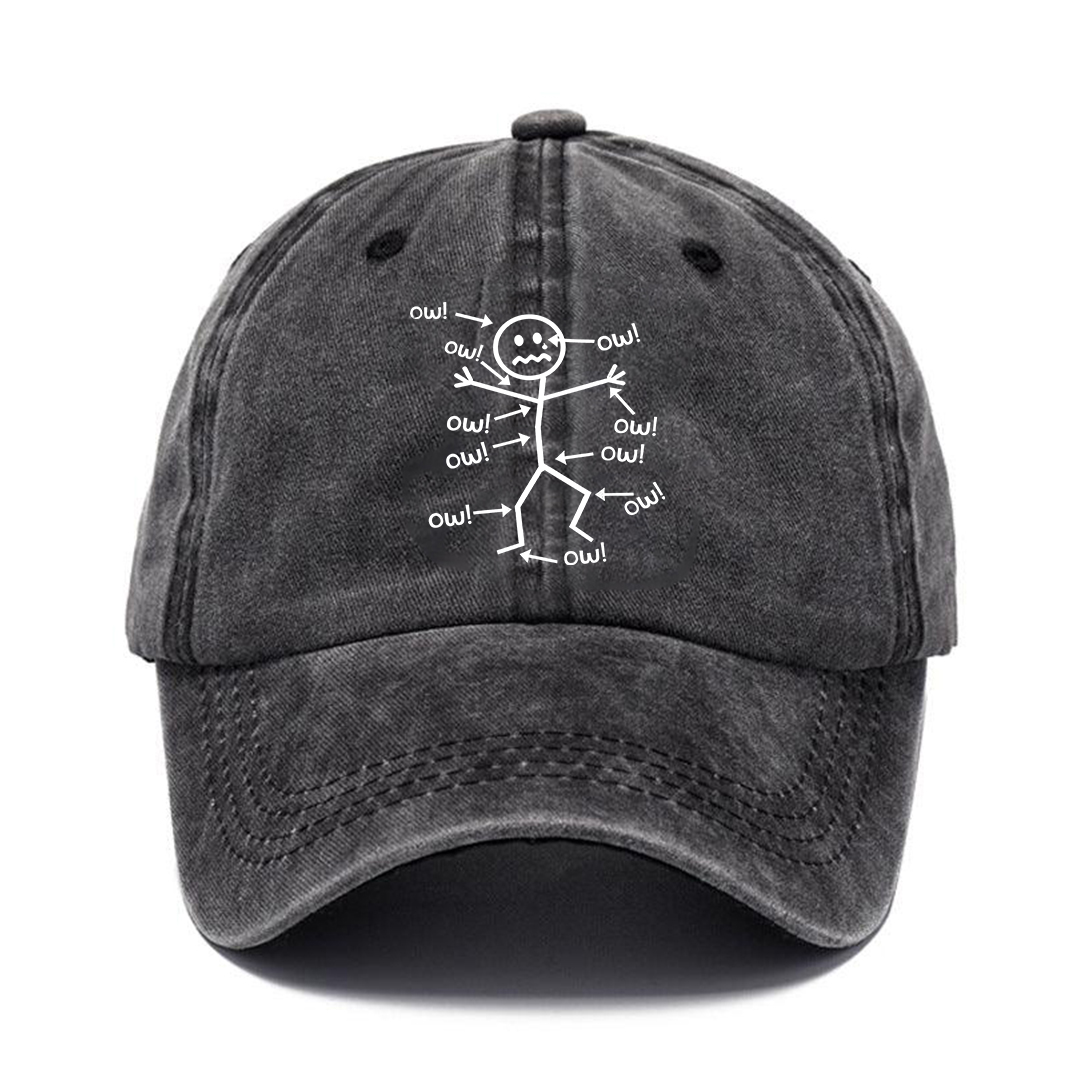 OW! Stickman Pain Meme Vintage Baseball Cap