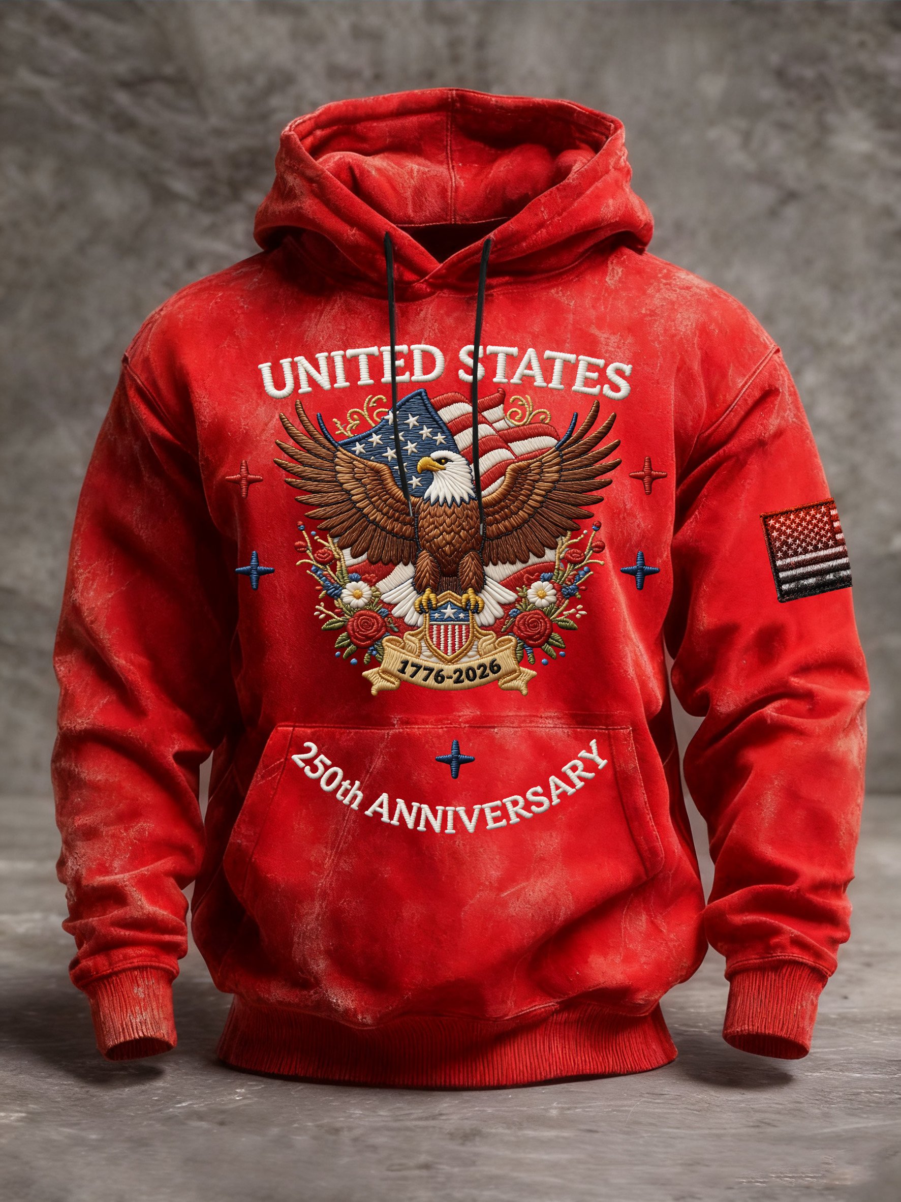 Men's Vintage American Flag Print Hooded Sweatshirt
