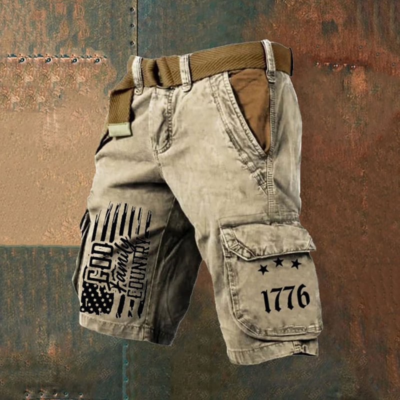 Men's Vintage Independence Day Flag Print Pocket Shorts