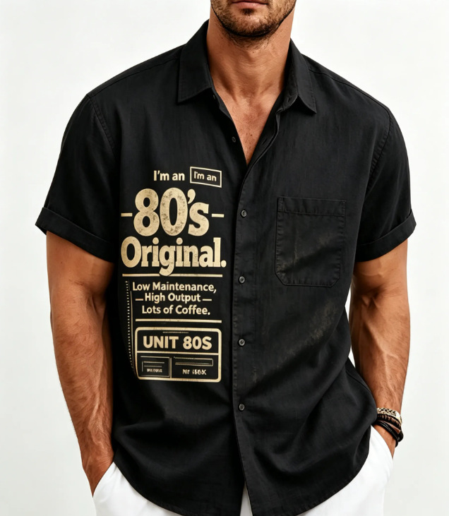 "80's Original" Vintage Men's Short Sleeve Shirt - Funny Retro Button-Down Casual Shirt
