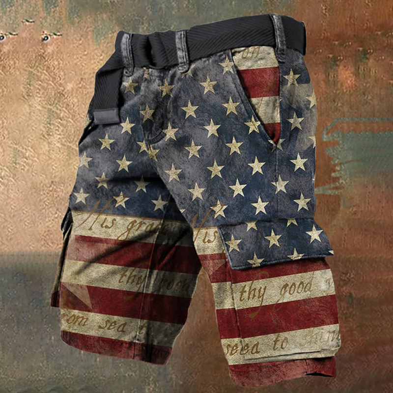 Men's American Flag Print Casual Pockets Shorts