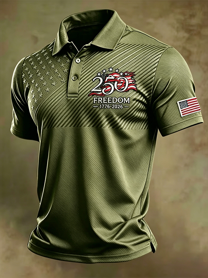 Men'S American Flag Print Casual Polo Shirt
